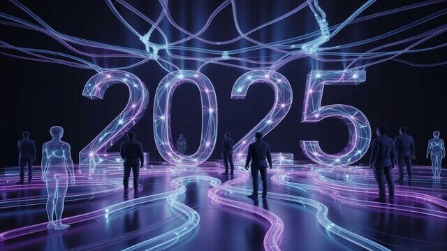 Visual sobre Inteligencia Artificial en 2025 y su impacto en educación, creatividad y tecnología