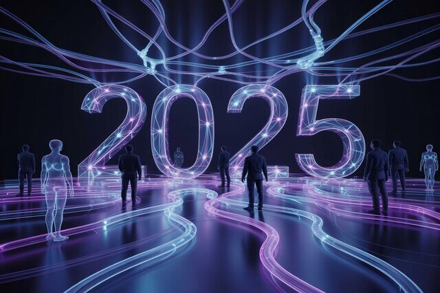 Visual sobre Inteligencia Artificial en 2025 y su impacto en educación, creatividad y tecnología