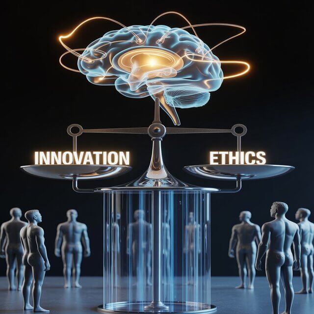Balanza que equilibra innovación y ética en inteligencia artificial