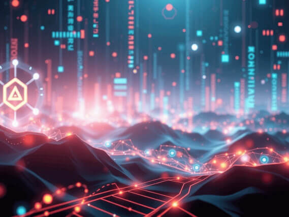 paisaje futurista con redes de datos y ciudad digital representando el futuro de la inteligencia artificial