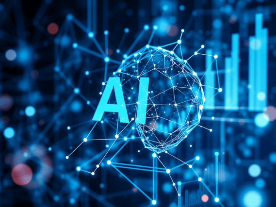 red de nodos digitales y gráficos con la sigla AI representando modelos de inteligencia artificial