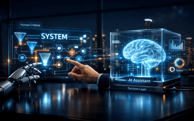 Sistema de marketing de contenidos asistido por IA con control humano, donde un asistente de inteligencia artificial ejecuta procesos y una persona toma las decisiones estratégicas