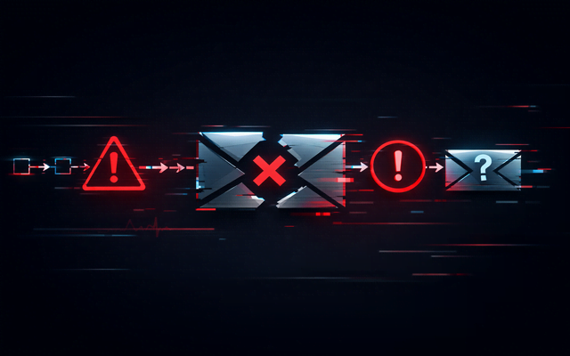 Enjambre denso y organizado de sobres genéricos flotando en un flujo.