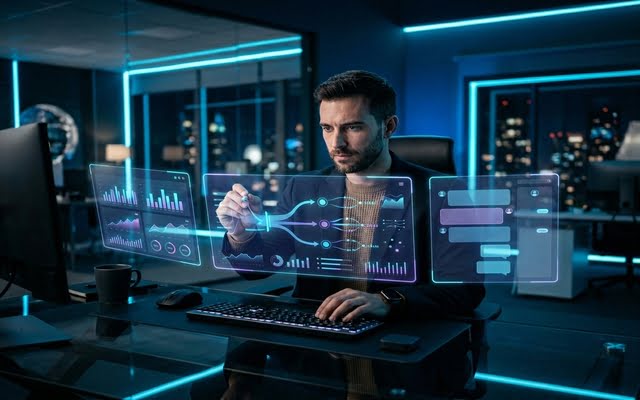 Emprendedor revisando información real de clientes y datos de negocio antes de utilizar herramientas de inteligencia artificial.