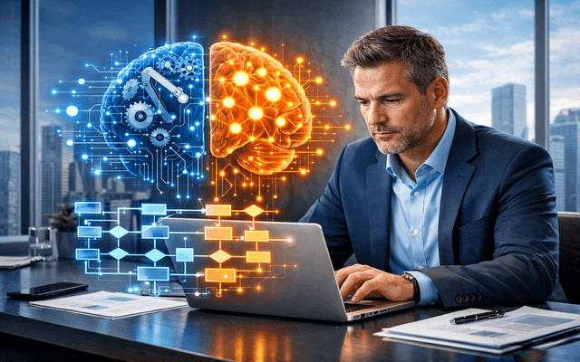 Cerebro digital dividido en hemisferios y analítica.