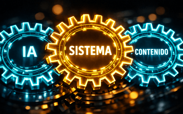 Engranaje dorado brillante con la palabra "SISTEMA" en un fondo tecnológico.