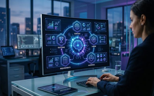 Monitor con diagrama del Método CLARO para estructurar prompts efectivos