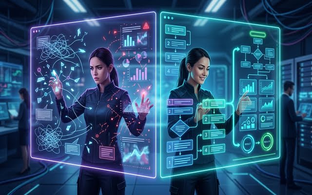 Comparación visual de interfaces entre un prompt básico y uno estructurado.