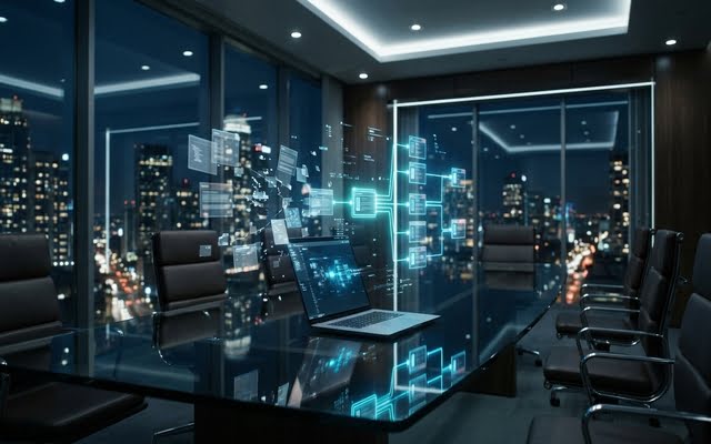 Visualización de artículos y datos organizándose en un cluster temático mediante inteligencia artificial.